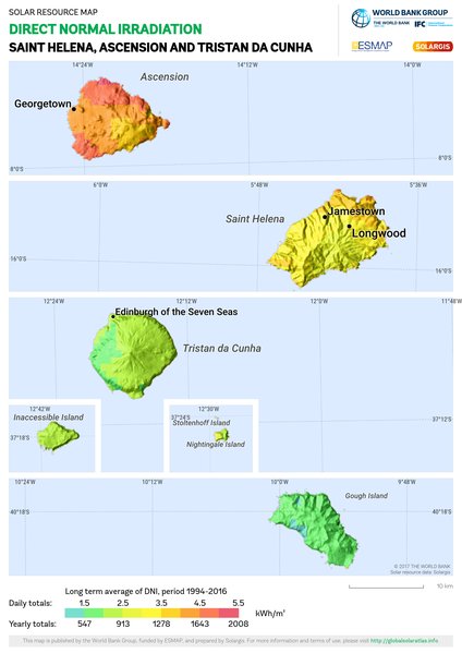 法向直接辐射量, Saint Helena, Ascension and Tristan da Cunha